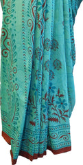Multicolor Designer Wedding Partywear Pure Crepe Hand Brush Reprinted Kolkata Saree Sari RP262