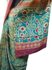 Multicolor Designer Wedding Partywear Pure Crepe Hand Brush Reprinted Kolkata Saree Sari RP264