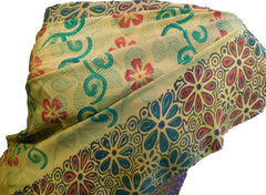 Multicolor Designer Wedding Partywear Pure Crepe Hand Brush Reprinted Kolkata Saree Sari RP267