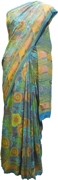 Multicolor Designer Wedding Partywear Pure Crepe Hand Brush Reprinted Kolkata Saree Sari RP268