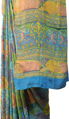 Multicolor Designer Wedding Partywear Pure Crepe Hand Brush Reprinted Kolkata Saree Sari RP268