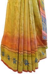 Multicolor Designer Wedding Partywear Pure Crepe Hand Brush Reprinted Kolkata Saree Sari RP26