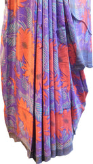 Multicolor Designer Wedding Partywear Pure Crepe Hand Brush Reprinted Kolkata Saree Sari With Blouse Piece  RP271