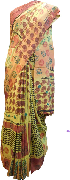 Multicolor Designer Wedding Partywear Pure Crepe Hand Brush Reprinted Kolkata Saree Sari With Blouse Piece  RP288