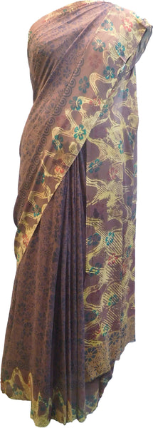 Multicolor Designer Wedding Partywear Pure Crepe Hand Brush Reprinted Kolkata Saree Sari With Blouse Piece RP290