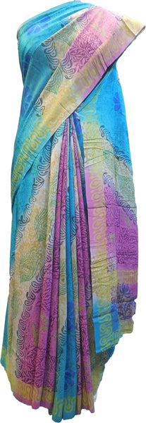 Multicolor Designer Wedding Partywear Pure Crepe Hand Brush Reprinted Kolkata Saree Sari With Blouse Piece RP292