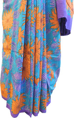 Multicolor Designer Wedding Partywear Pure Crepe Hand Brush Reprinted Kolkata Saree Sari With Blouse Piece RP293