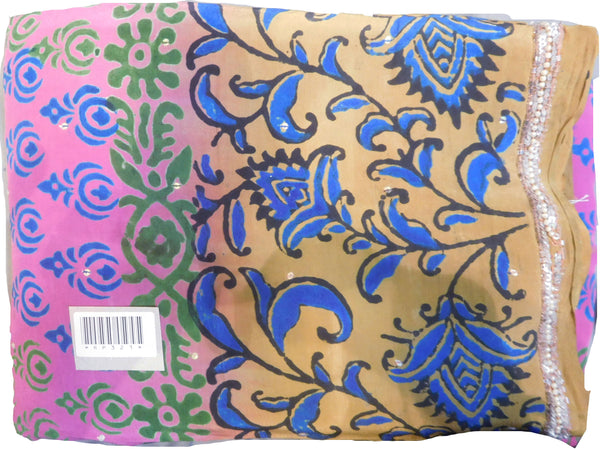 SMSAREE Multi Color Designer Wedding Partywear Pure Crepe Hand Brush Print Highlighted With Cutdana Sequence & Beads Hand Embroidery Work Bridal Saree Sari With Blouse Piece RP321