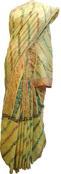 SMSAREE Multi Color Designer Wedding Partywear Pure Crepe Hand Brush Print Highlighted With Zari & Sequence Hand Embroidery Work Bridal Saree Sari With Blouse Piece RP323