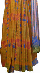 SMSAREE Multi Color Designer Wedding Partywear Pure Crepe Hand Brush Print Hand Embroidery Work Bridal Saree Sari With Blouse Piece RP346