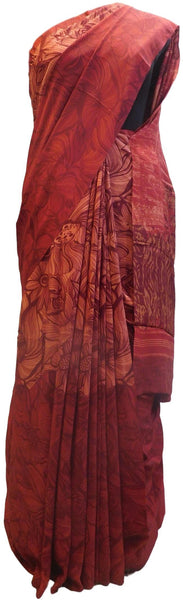 Multicolor Designer Wedding Partywear Pure Crepe Hand Brush Reprinted Kolkata Saree Sari RP70