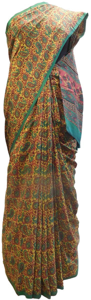 Multicolor Designer Wedding Partywear Pure Crepe Hand Brush Reprinted Kolkata Saree Sari RP79