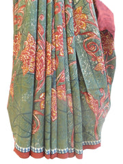Multicolor Designer Wedding Partywear Pure Crepe Hand Brush Reprinted Kolkata Saree Sari RP83