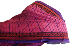 Multicolor Designer Wedding Partywear Pure Crepe Hand Brush Reprinted Kolkata Saree Sari RP84