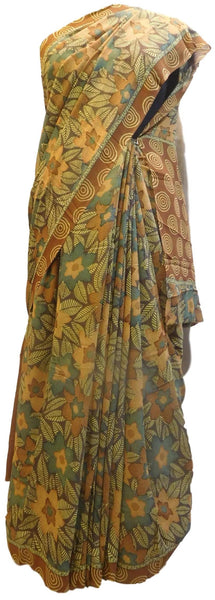 Multicolor Designer Wedding Partywear Pure Crepe Hand Brush Reprinted Kolkata Saree Sari RP91