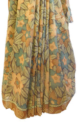Multicolor Designer Wedding Partywear Pure Crepe Hand Brush Reprinted Kolkata Saree Sari RP91