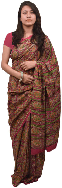 Multicolor Designer Wedding Partywear Pure Crepe Hand Brush Reprinted Kolkata Saree Sari RP93