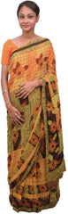 Multicolor Designer Wedding Partywear Pure Crepe Hand Brush Reprinted Kolkata Saree Sari RP94