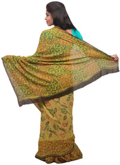 Multicolor Designer Wedding Partywear Pure Crepe Hand Brush Reprinted Kolkata Saree Sari RP97