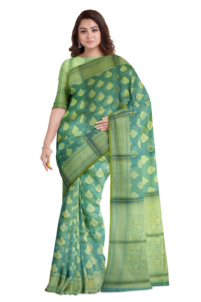 Green Designer Wedding Partywear Pure Handloom Banarasi Zari Hand Embroidery Work Bridal Saree Sari With Blouse Piece BH110