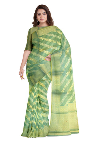 Green Designer Wedding Partywear Pure Handloom Banarasi Zari Hand Embroidery Work Bridal Saree Sari With Blouse Piece BH112E
