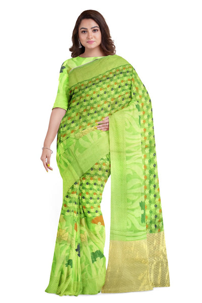 Green Golden Designer Wedding Partywear Pure Handloom Banarasi Zari Thread Hand Embroidery Work Bridal Saree Sari With Blouse Piece BH1C