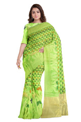 Green Golden Designer Wedding Partywear Pure Handloom Banarasi Zari Thread Hand Embroidery Work Bridal Saree Sari With Blouse Piece BH1C