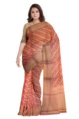 Peach Golden Designer Wedding Partywear Pure Handloom Banarasi Zari Hand Embroidery Work Bridal Saree Sari With Blouse Piece BH2A
