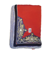 Red Cream Designer Wedding Partywear Georgette Net Zari Hand Embroidery Work Bridal Saree Sari With Blouse Piece E494