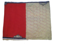 Red Cream Designer Wedding Partywear Georgette Net Zari Hand Embroidery Work Bridal Saree Sari With Blouse Piece E494