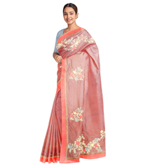 Onion Pink Designer Wedding Partywear Silk Beads Thread Work Zari Hand Embroidery Work Bridal Saree Sari With Blouse Piece E599