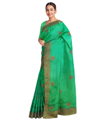 Deep Green Designer Wedding Partywear Silk Zari Stone Beads Hand Embroidery Work Bridal Saree Sari With Blouse Piece E808