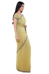 Beige Designer Wedding Partywear Georgette Zari Hand Embroidery Work Bridal Saree Sari With Blouse Piece F281