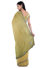 Beige Designer Wedding Partywear Georgette Zari Hand Embroidery Work Bridal Saree Sari With Blouse Piece F281