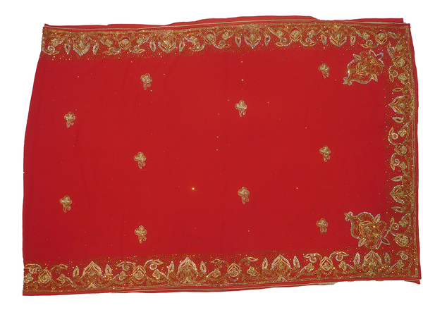 Red Designer Wedding Partywear Georgette Bullion Stone Hand Embroidery Work Bridal Saree Sari With Blouse Piece F483