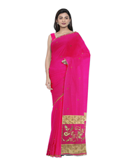Pink Designer Wedding Partywear Georgette Zari Cutdana Stone Hand Embroidery Work Bridal Saree Sari With Blouse Piece F484