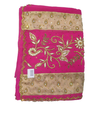 Pink Designer Wedding Partywear Georgette Zari Cutdana Stone Hand Embroidery Work Bridal Saree Sari With Blouse Piece F484