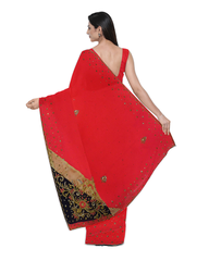 Red Designer Wedding Partywear Georgette Zari Cutdana Stone Hand Embroidery Work Bridal Saree Sari With Blouse Piece F485