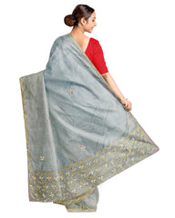 Grey Designer Wedding Partywear Silk Zari Hand Embroidery Work Bridal Saree Sari With Blouse Piece F505