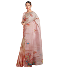 Light Violet Designer Wedding Partywear Silk Thread Work Chumki Hand Embroidery Work Bridal Saree Sari With Blouse Piece F523