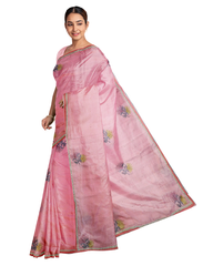 Pink Designer Wedding Partywear Silk Zari Thread Beads Stone Hand Embroidery Work Bridal Saree Sari With Blouse Piece F530