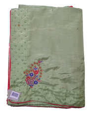 Light Green Designer Wedding Partywear Silk Thread Work Pearl Hand Embroidery Work Bridal Saree Sari With Blouse Piece F542