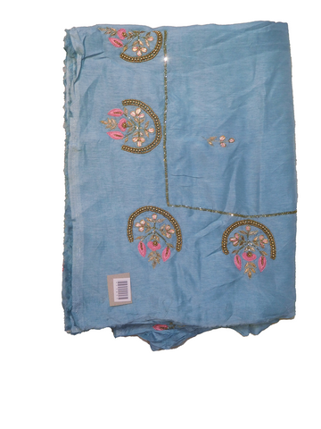 Blue Designer Wedding Partywear Silk Zari Hand Embroidery Work Bridal Saree Sari With Blouse Piece F565