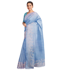 Blue Designer Wedding Partywear Silk Zari Hand Embroidery Work Bridal Saree Sari With Blouse Piece F566