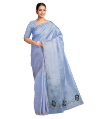 Blue Designer Wedding Partywear Silk Zari Hand Embroidery Work Bridal Saree Sari With Blouse Piece F567