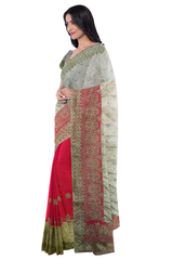 Golden Red Designer Wedding Partywear Georgette Zari Stone Hand Embroidery Work Bridal Saree Sari With Blouse Piece F564
