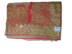 Golden Red Designer Wedding Partywear Georgette Zari Stone Hand Embroidery Work Bridal Saree Sari With Blouse Piece F564
