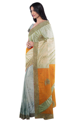 Golden Yellow Designer Wedding Partywear Georgette Zari Stone Hand Embroidery Work Bridal Saree Sari With Blouse Piece F572
