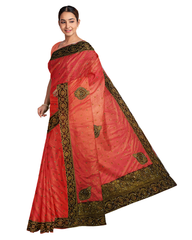 Peach Designer Wedding Partywear Silk Zari Stone Hand Embroidery Work Bridal Saree Sari With Blouse Piece F576