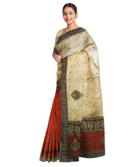 Golden Rust Designer Wedding Partywear Silk Zari Stone Hand Embroidery Work Bridal Saree Sari With Blouse Piece F577